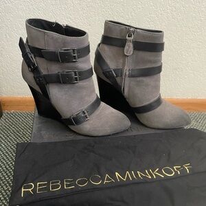 Gray suede wedge booties